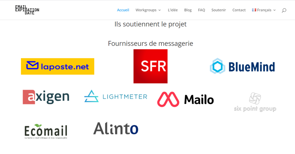 Liste des entreprises qui soutiennent Zero Carbon email selon son site internet