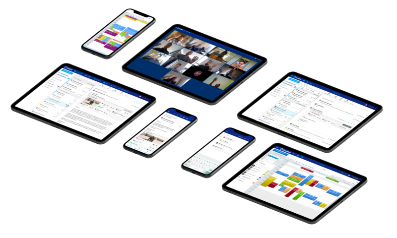 Plusieurs écrans de tablette et smartphone affichant BlueMind