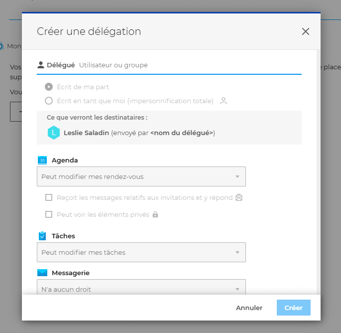 Délégation depuis webmail