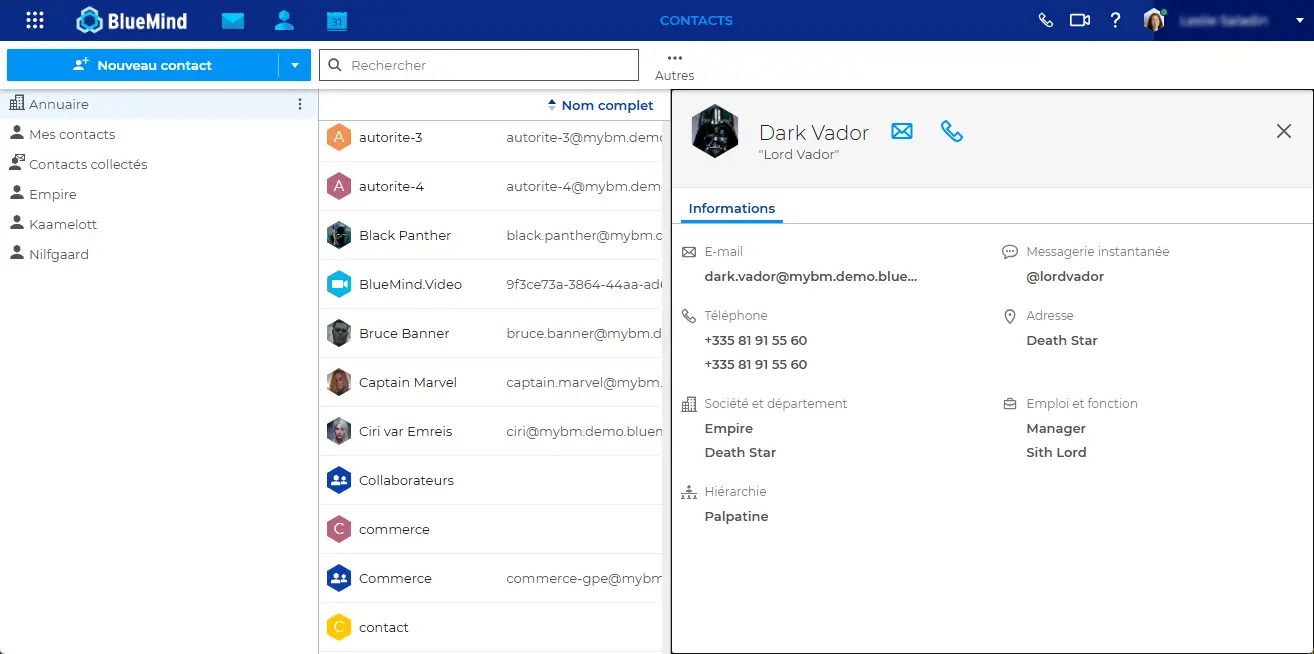BlueMind - App contacts